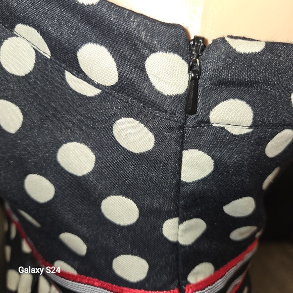 Anthropologie Maeve Polka Peppered Bow Front Pinup Strapless Sheath Dress Black - Picture 5 of 9